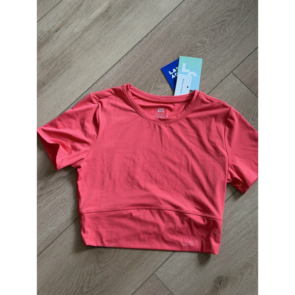 JoyLab Womens Pink Moisture Wicking Cropped Short Sleeve Athletic Top Medium NWT